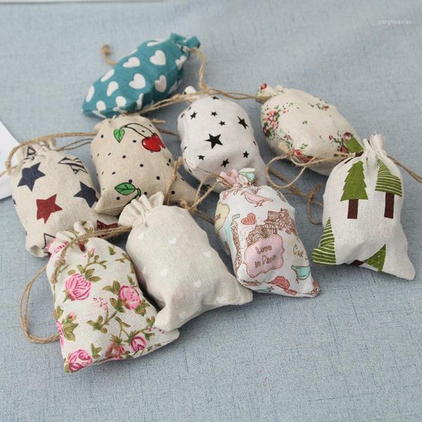 

gift wrap 12pcs drawstring pocket bags festive jewelry bag 10x14cm festivals cotton printed linen bag1