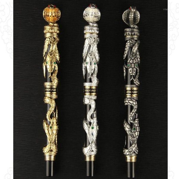 

fountain pens metal cobra emboss gun gray gloden silver painting glasses snake pen1