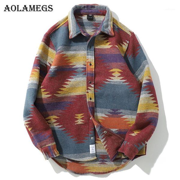 

aolamegs shirts men hit color wool arc male shirts oversize polyester full sleeve shirt fashion hip hop summer streetwear1, White;black