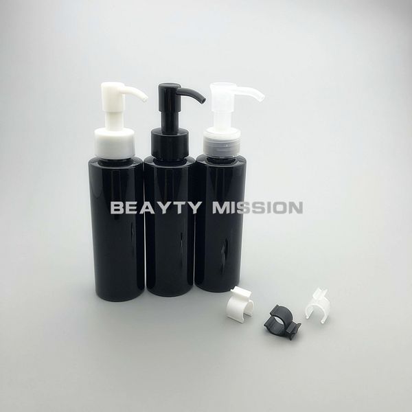 

beauty mission 48 pcs/lot 100ml black round pet bottle essential oil pump, empty cleansing oil plastic bottles container