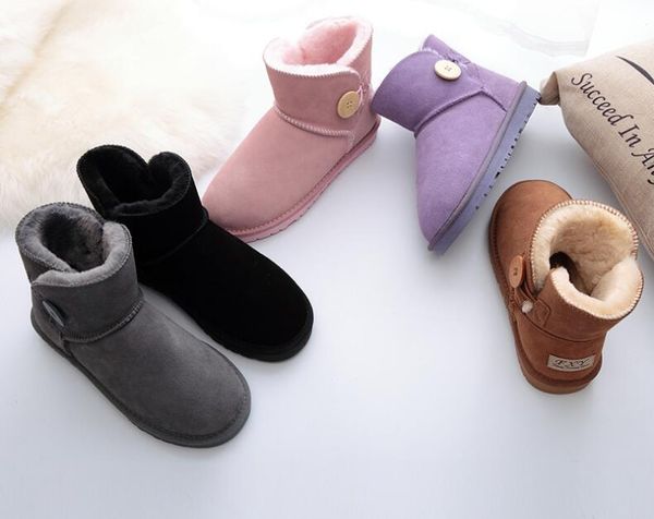 

2022 sell aus u3352 short ankle button women snow boots keep warm cowskin sheepskin boots christmas birthday gifts, Black