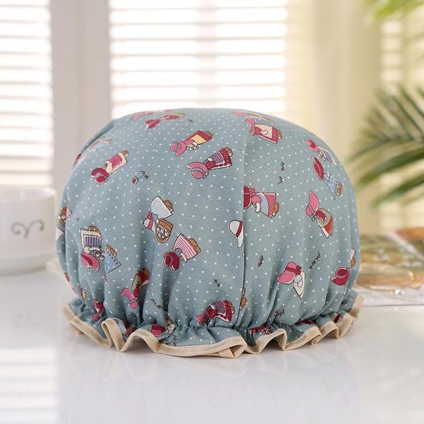 

1pcs bathing cap cartoon double layer waterproof polyester cotton hair cover multicolor shower hats bathroom products h qylbdl