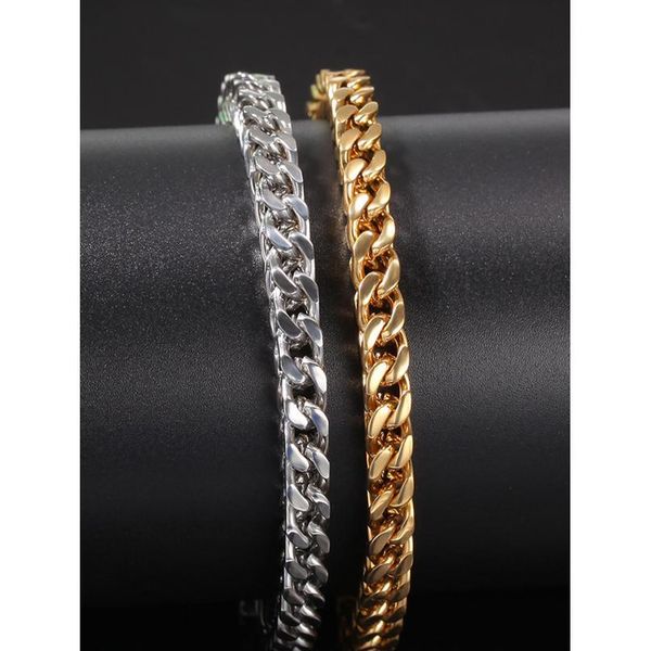 

ice out 6mm miami cuban link chain stainless steel gold hip hop bracelet men's fashion jewel jllgpp, Black