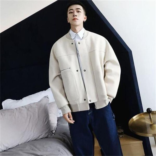 

men's jackets spring autumn fashion solid color loose men jacket coat korean streetwear stand collar casual homme clothes, Black;brown