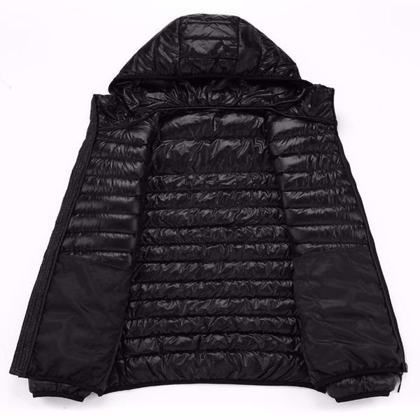 

men hooded white duck down jacket warm line portable package 201104, Black
