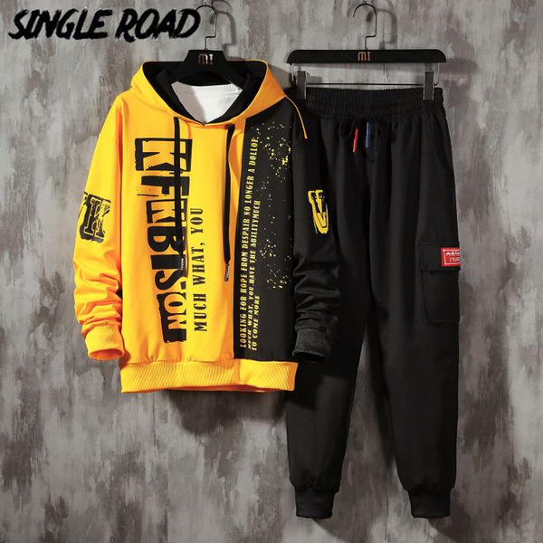 

singleroad mens tracksuit men sets fashion patchwork hoodie japanese streetwear long sleeve sportswear hip hop 2 pieces set 201124, Gray