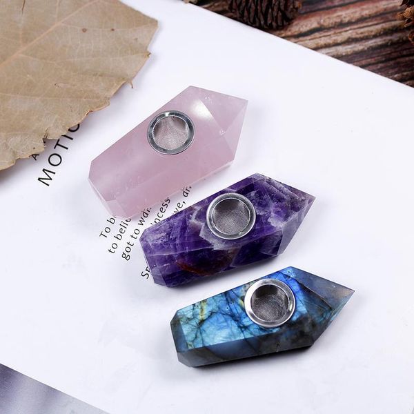 

1pc natural quartz crystal mini pipe rose quartz smoking tube amethyst stone crystal point wand healing with meta jllhou, Black