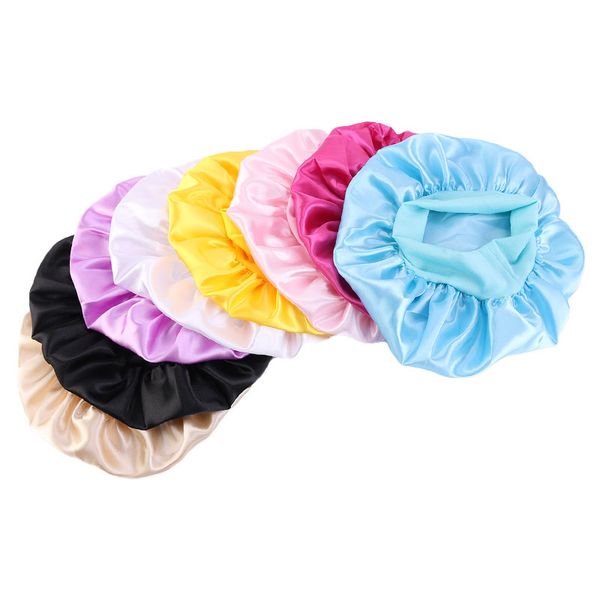

kids solid color bonnet girl satin night sleep shower cap hair care soft cap head cover wrap beanies skull cap for 1-6y baby sale e111803, Yellow