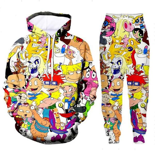 

new fashion cartoon characters 90s 3d printed pullover hoodies suits cute lover women hoodies plus size tz05, Gray