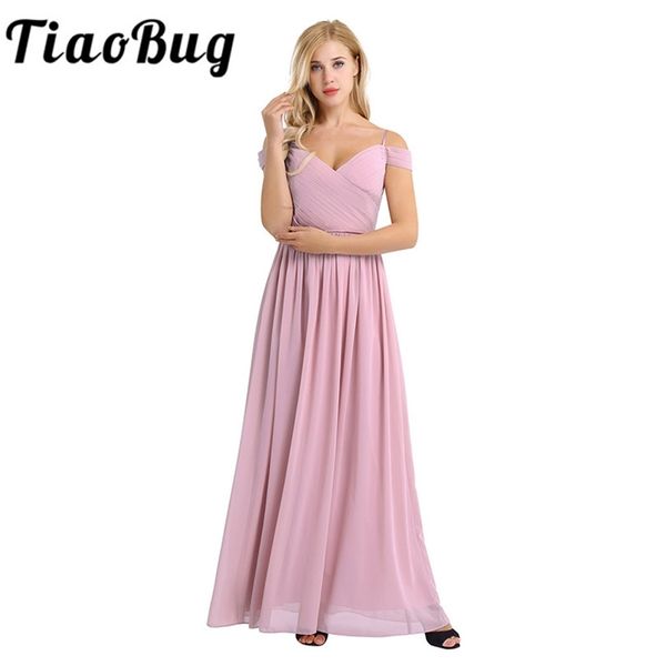 

women lady chiffon off the shoulder pleated deep v neck long bridesmaid dress prom gown women gorgeous long wedding party dress y200109, White;black