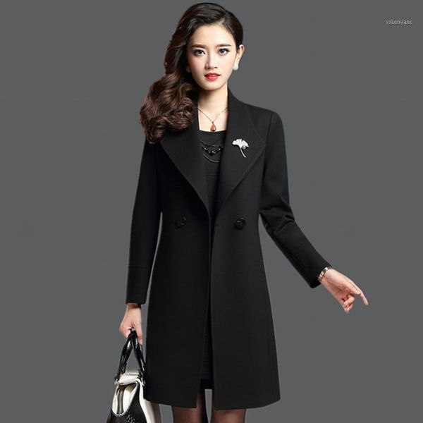 

2019 autumn winter women windbreaker coat slim elegant solid double-breasted long overcoat plus size 4xl mother lady trench coat1, Tan;black