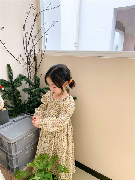 

new girls' floral drs 2021 spring wear korean children's fashion long skirt trend, Red;yellow