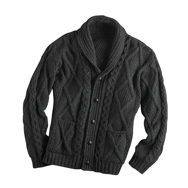 

men's casual cardigan sweater knitted with pockets button down male solid color knitwear thick shawl neck winter warm coats 201105, White;black