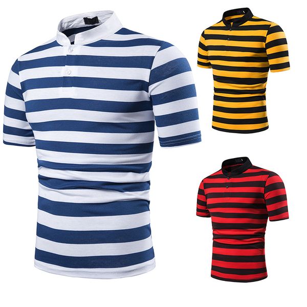 

men tee shirts summer casual striped shirt slim fit blouse men's stand collar short sleeve business kg-5, White;black