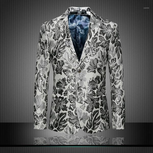

fashion casual men long sleeve suit jackets large size 6xl slim elegant men's print blazer jacket1, White;black