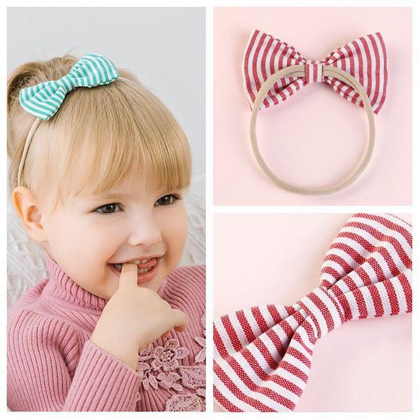 

hair accessories striped bows for baby girls nylon headbands handmade elastic bands headband toddler accessories1, Slivery;white