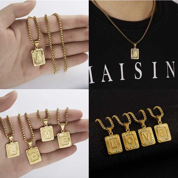 

chokers classic fashion 26 letter pendant necklace for women men gold color square alphabet clavicle chain box choker jewelry gift, Golden;silver