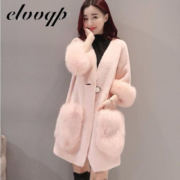 

winter women faux fur coat three quarter fur coat loose overcoat thick warm plus size female plush coats, Black