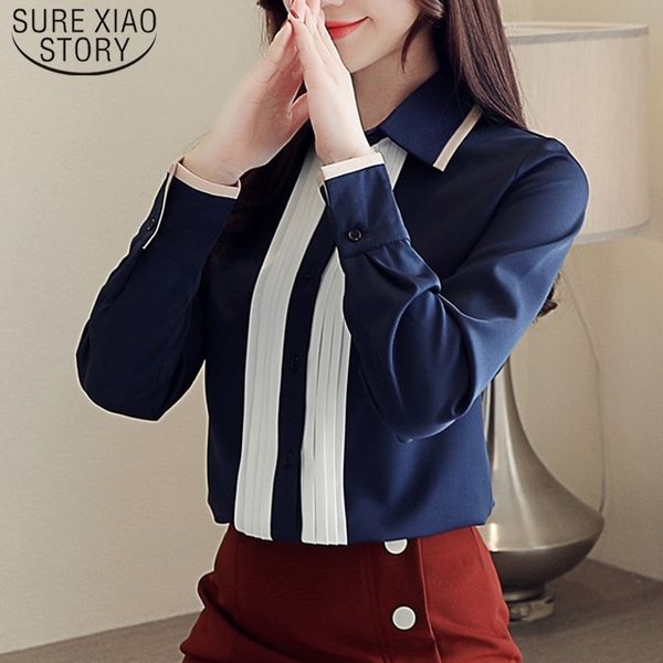 

solid long sleeve chiffon ladies shirt casual autumn women office work shirt korean fashion clothing blusas 6101 50 y200828, White