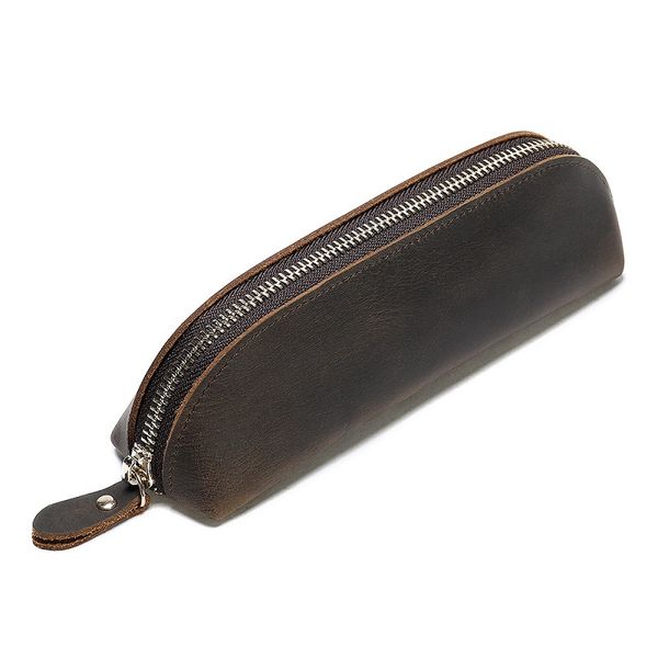 

2020 pen genuine leather bag handcrafted vintage mad horse from the men's of women's men long pencil bags case holder i45r, Black;red