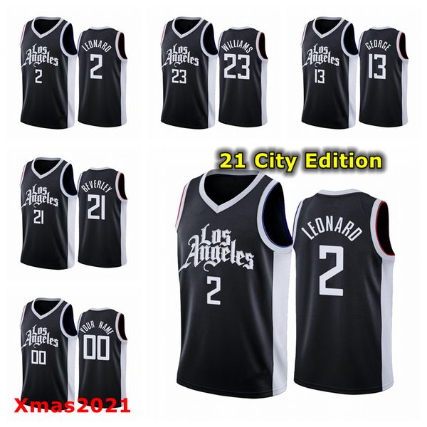 

2021 mens pressing customized basketball jersey 13 george 2 leonard 21 beverley 23 williams 9 ibaka 33 batum 21 beverley 5 kennard, Black;red
