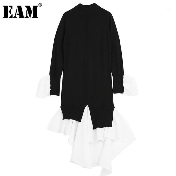 

eam] black ruffles knitting sweater loose fit turtleneck long sleeve women pullovers new fashion tide autumn winter 2020 1da7291, White;black