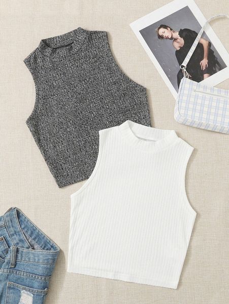 

2 pack rib-knit tank f47b#, White
