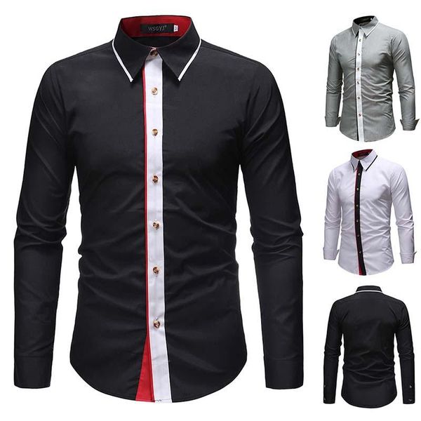 

men's casual shirts explosive money man fashion blue patchwork splicing tidal shirt leisure cultivate oneself long sleeves, White;black