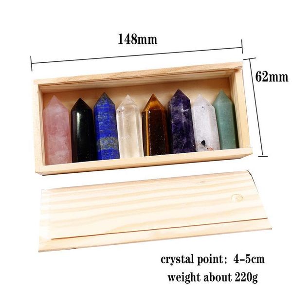 

1set wooden box gift box decorative natural hand carved crystal points quartz wand pillar for sale heal qyldzl, Black