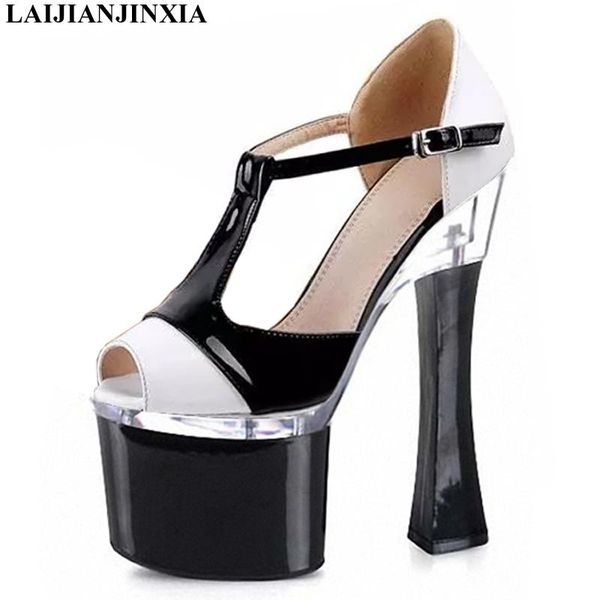 

laijianjinxia новый 8-дюймовый модный женский летний t-ремешок сандалии сексуальные римские цветные блок хрустальные туфли открытый фонарь п, Black