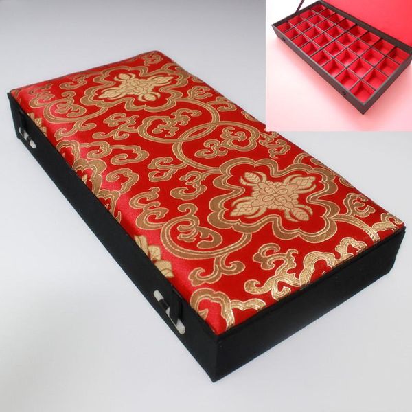 

gift wrap 32 grid slot wooden storage ring stone collection box decoration silk satin pendants earring case christmas birthday