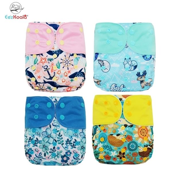 

eezkoala 4pcs/set washable eco-friendly cloth diaper cover adjustable nappy reusable cloth diapers cloth nappy fit 3-18kg baby 201209