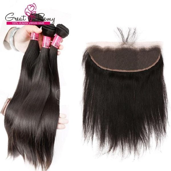 

greatremy virgin peruvian lace frontal closures straight 13x4 middle 3 part full lace frontal 100% unprocessed virgin human hair, Black