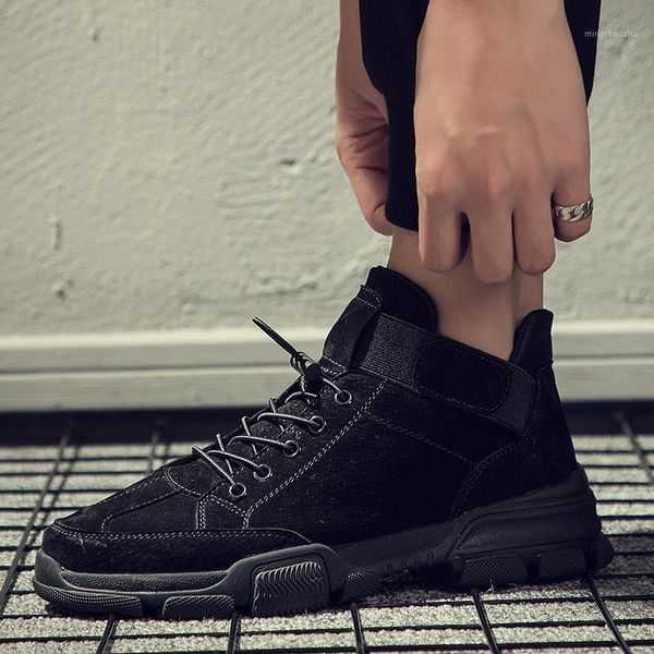 

boots for casual leather man mens male sports 2021 shoes fashion men highcausal wear high flat loafers sneakers casual1, Black
