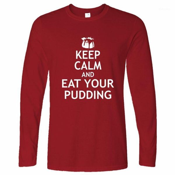 

men's t-shirts christmas long sleeve keep calm and eat your pudding1, White;black