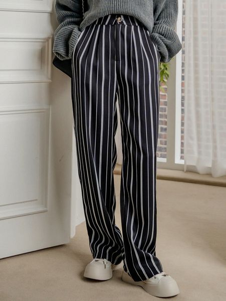 

dazy striped print slant pocket pants q9jy#, Black;white