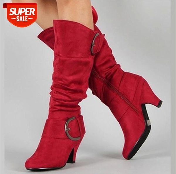 

new women high heel autumn mid calf boots female zip buckle platform spike heels plus size ladies fashion shoes #ic7z, Black