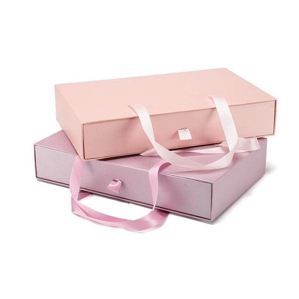 

50pcs 33*21*6.5cm portable folding paper gift box clothing scarf bra underwear packaging box with handle wen6191