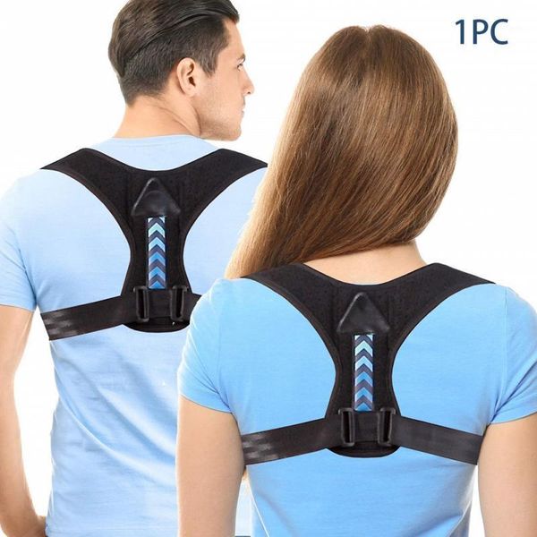 

back support therapy belt shoulder straightener neoprene adjustable clavicle breathable yoga personal care posture corrector1, Black;blue