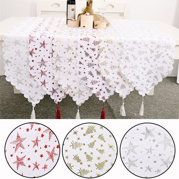 

table runner merry christmas bronzing tassel tablecloth xmas home decor caminos de mesa modernos adornos navidad year 2021