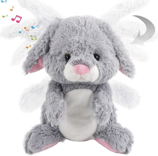 

houwsbaby interactive bunny musical stuffed animal singing plush toy adorable rabbit clapping ears electric animate gift for kids, gray,11&#