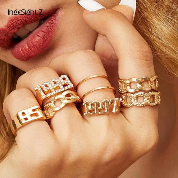 

ingesight.z 9 шт. / установите роскошные bling crystal crystal chankle finger кольца шарм геометрические полые бордюры кубинские кольца для, Golden;silver