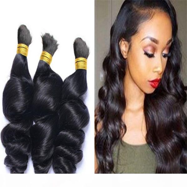

human braiding hair bulk 8a brazilian loose wave brazilian bulk hair 3pcs loose curly braiding hair, Black
