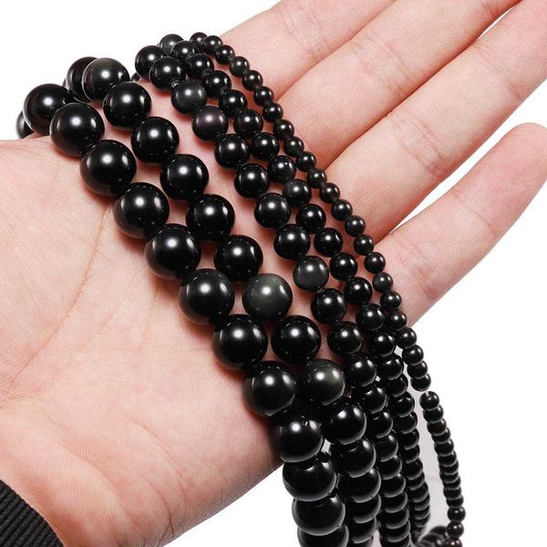 

1strand lot 4 6 8 10 12 mm natural black obsidian stone beads round loose spacer bead for jewelry making findings diy bracelet h bbymui