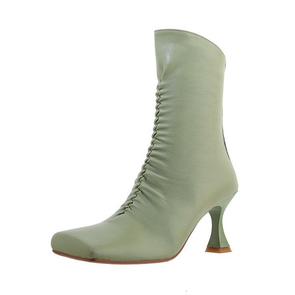 

genuine 2021 new fashion toe foot shoes high heels ladies autumn solid winter boots for woman qmok, Black