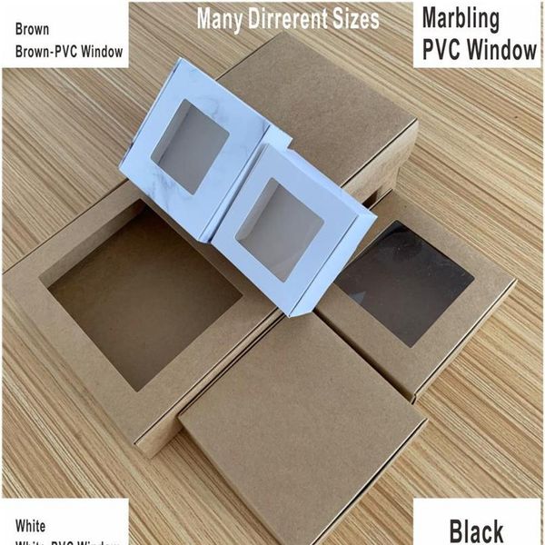 

10pcs multi size paper soap box kraft paper gift box package with clear pvc window candy favors arts&krafts display k bbyaxu