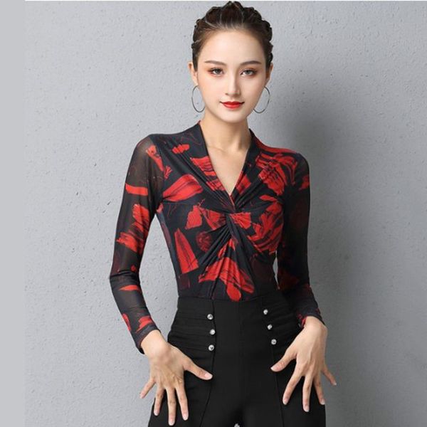 

stage wear 2021 latin dance women long sleeves ballroom practice clothes, Black;red