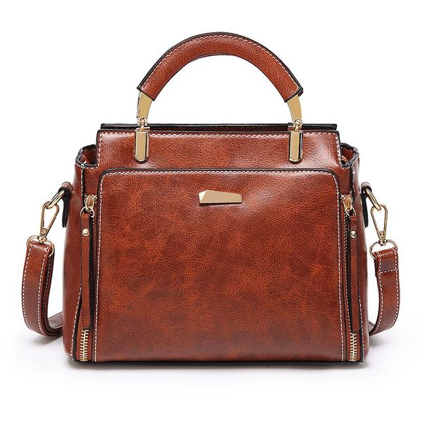 

new fashion oil wax handbag women tote bag vegan leather ladies shoulder zipper bag