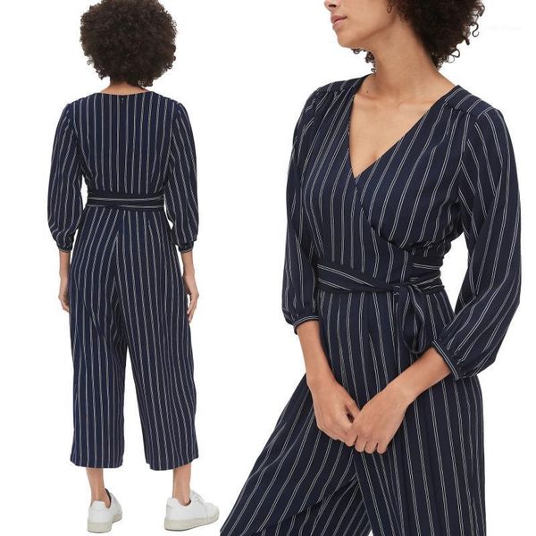 

adfvat office lady elegant panelled striped jumpsuits deep v neck slim fit sashes romper fall casual straight pants smr97641, Black;white