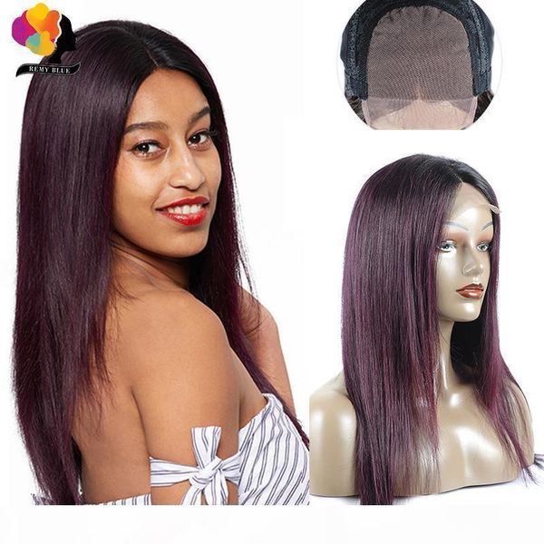 

1b burgundy red lace front human hair wigs ombre remy straight 4*4 lace closure wig for black women brazilian human hair wigs, Black;brown